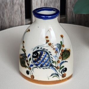 Vintage Ken Edwards Tonala  Hand-Painted Ceramic Vase  Ornate Fish Design